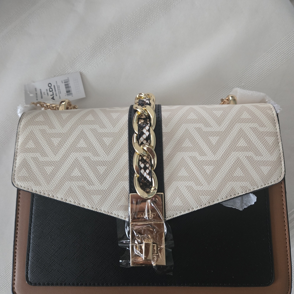 Aldo Beige and Black Crossbody Bag with Gold Accents - NWT